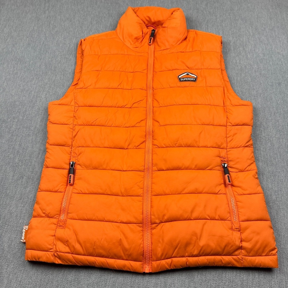 Superdry Vest Mens Large Orange Fuji Gilet Puffer Padded Full Zip Outdoor Winter